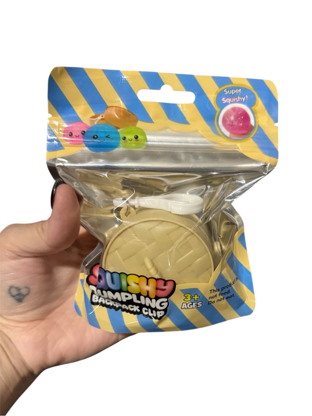 Dumpling Squishy Sensory Toy - Mystery Color - Mini Size Glitter Backpack Clip